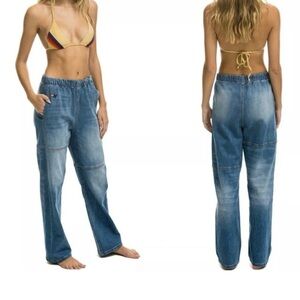 Aviator Nation Mid-Rise Rancher Jeans, elastic waist, Size Small